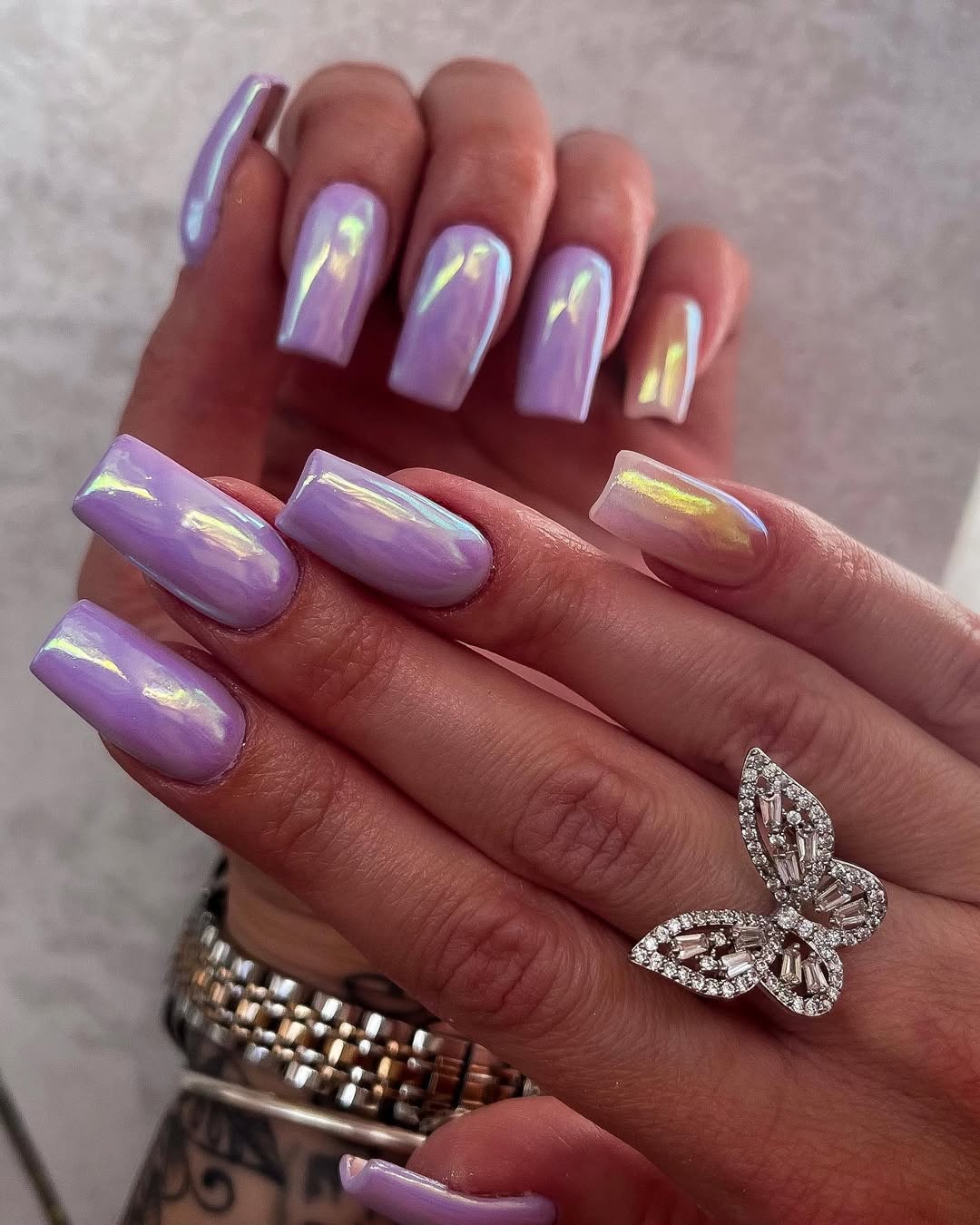 Lavender Shimmer Long Coffin Nails