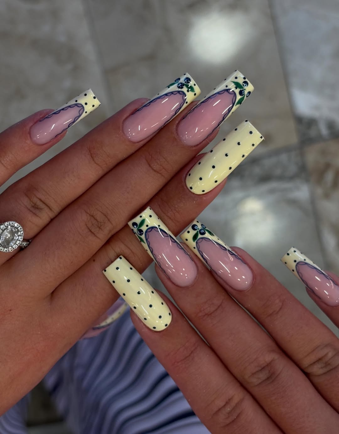 Lemon Tart Blueberry French Tip Coffin Nails