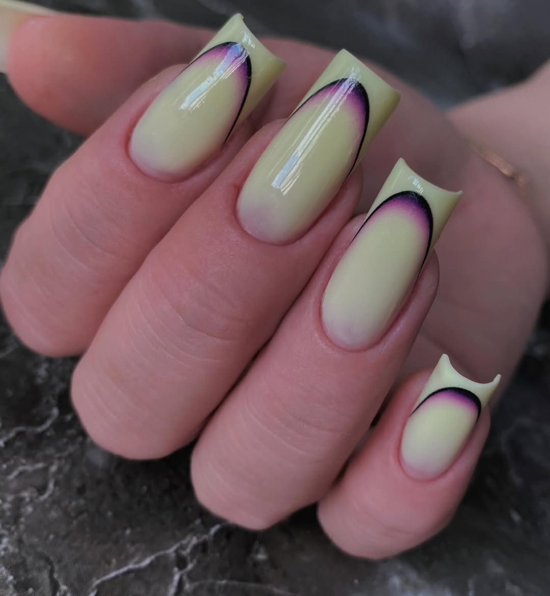 Lime Aura French Tip Coffin Nails