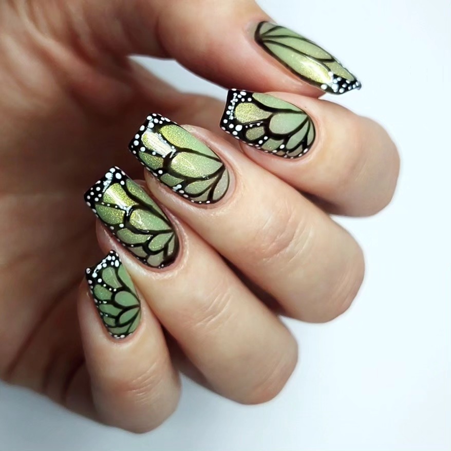 Lime Green Butterfly Wing Coffin Nails