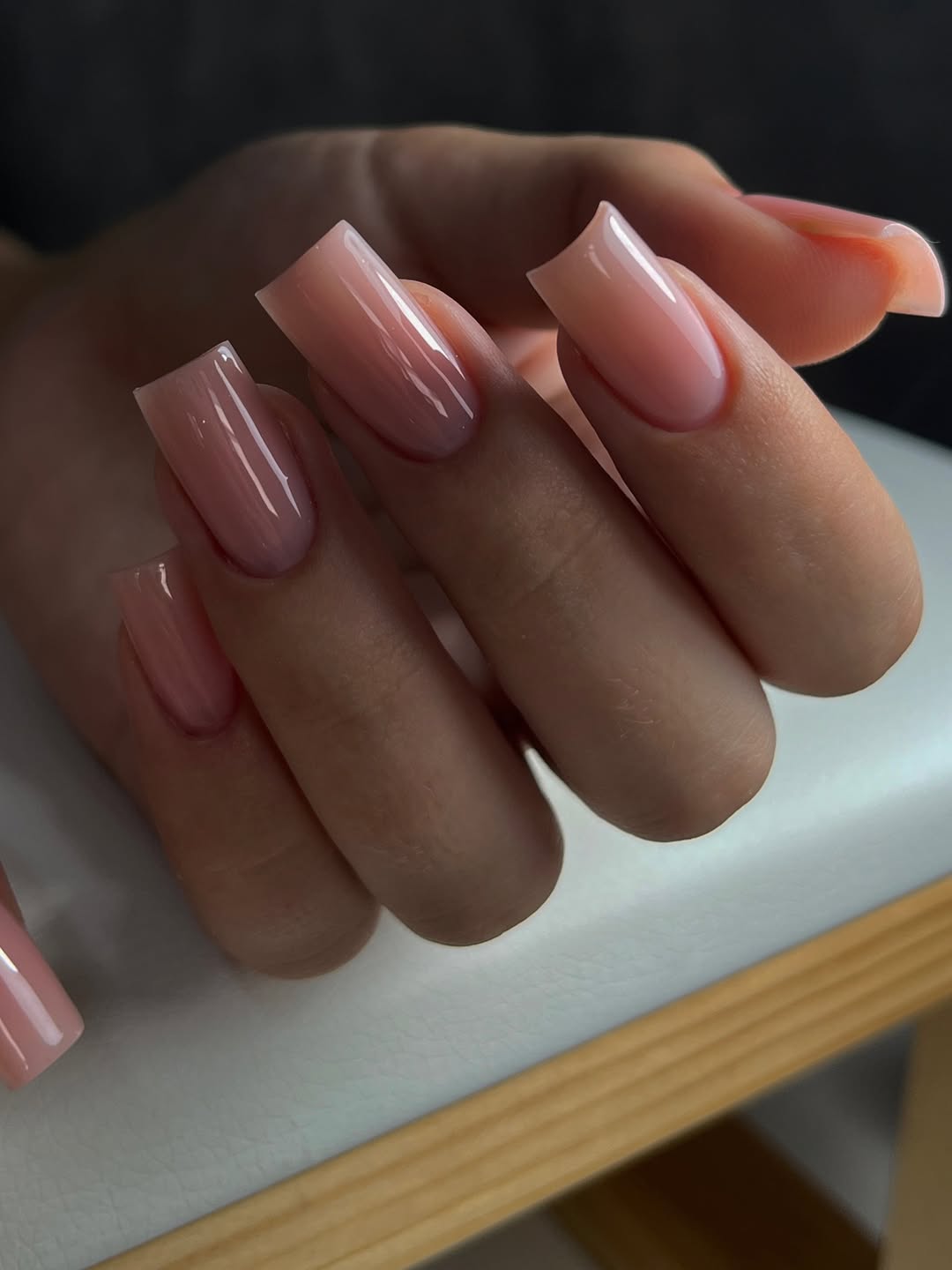 Long Sheer Milky Pink Square Glam Nails