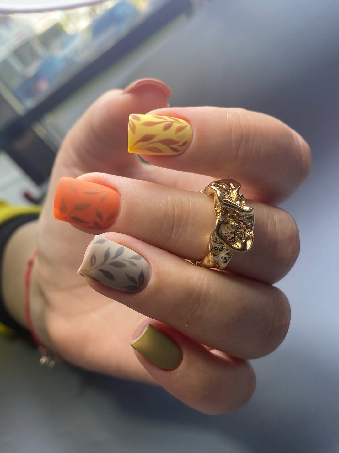 Matte Autumn Leaf Mix and Match Short Square Nails
