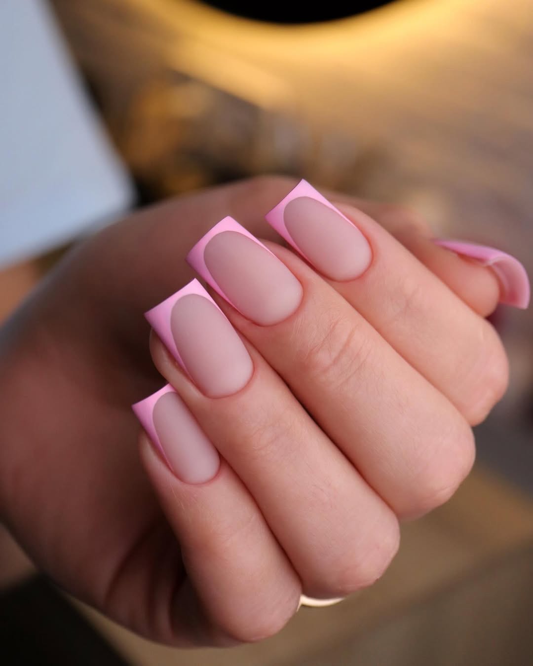 Matte Candy Pink French Tip Square Nails