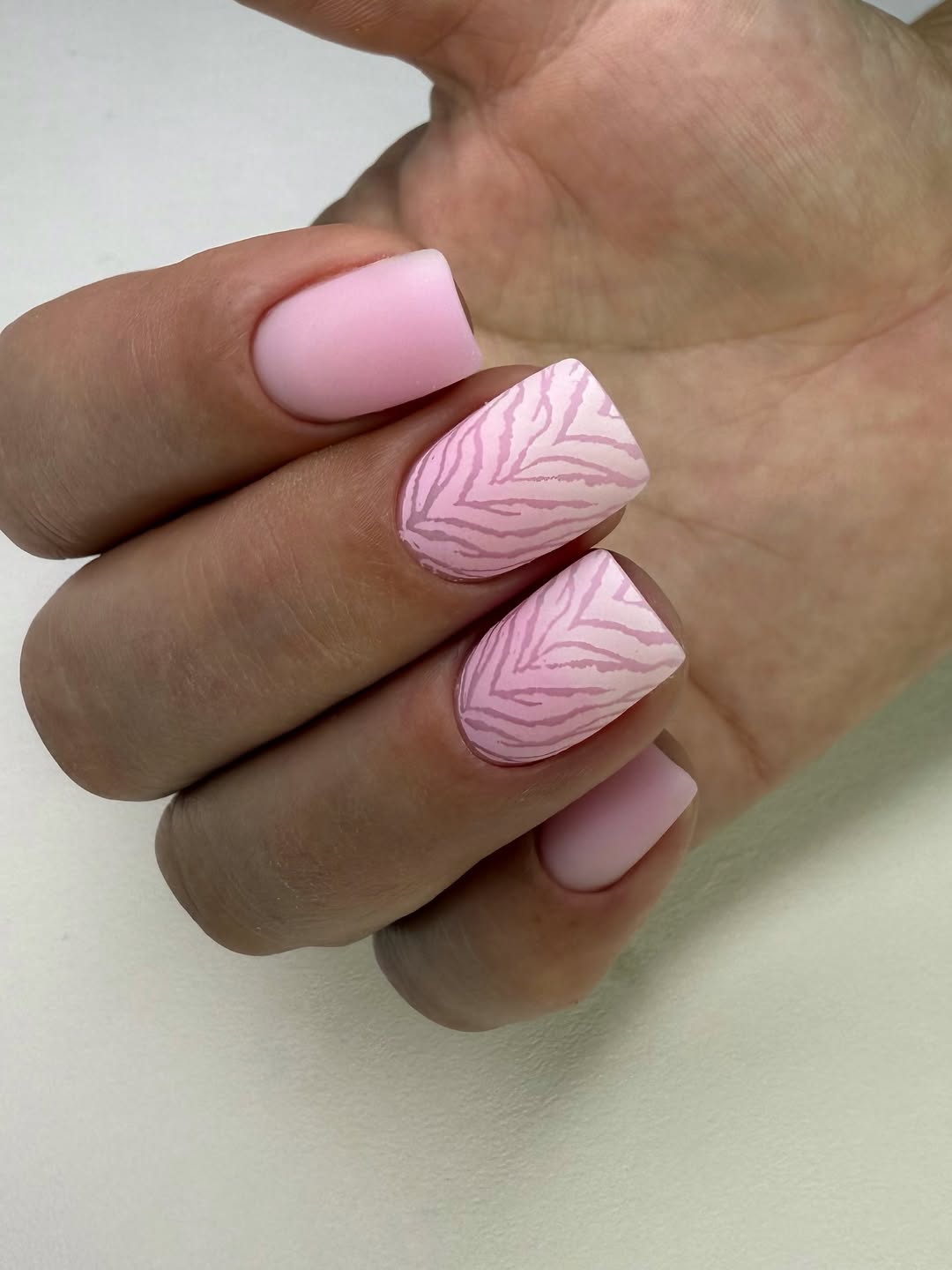 Matte Duo Pink Zebra Print Short Squoval