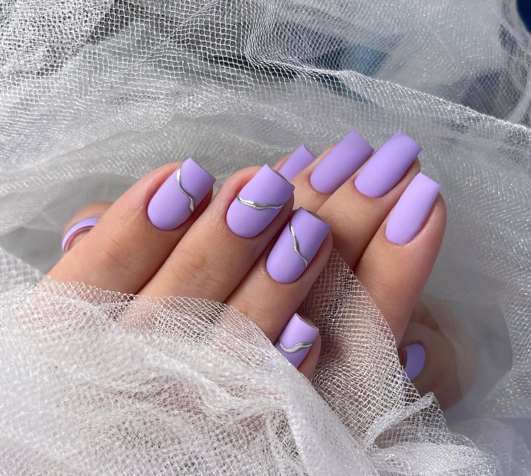 Matte Lavender Silver Wavy Line Overlay