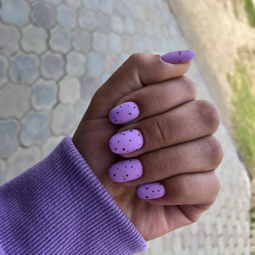 Matte Lavender Speckled Short Oval Nails