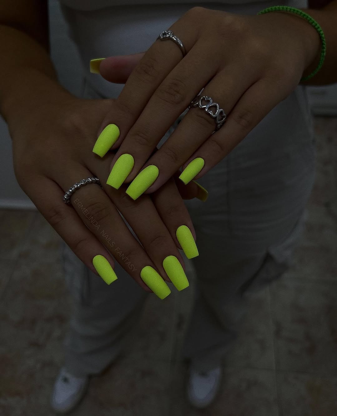 Matte Neon Yellow Long Coffin Nails