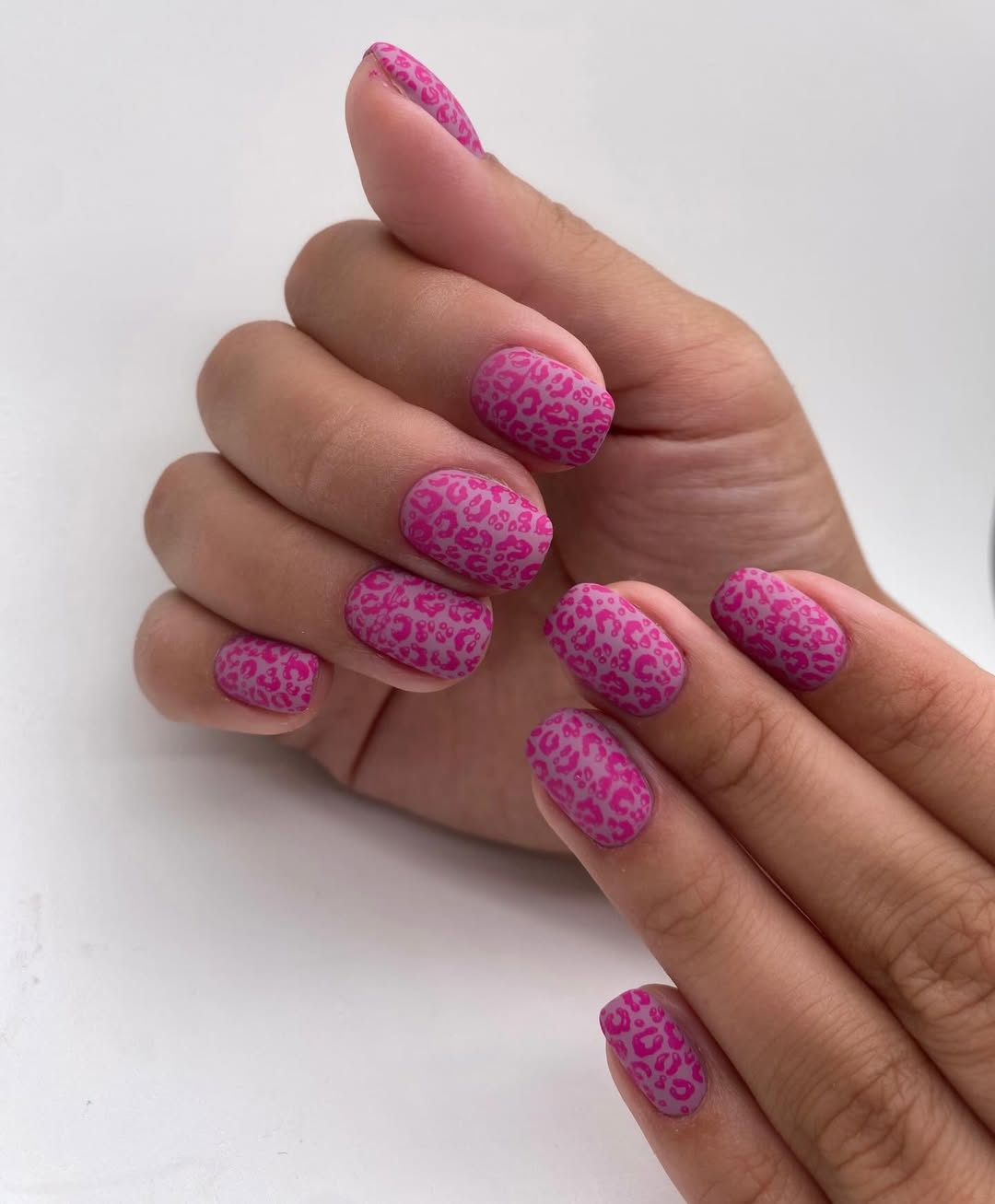 Matte Pink Leopard Print Oval Summer Nails