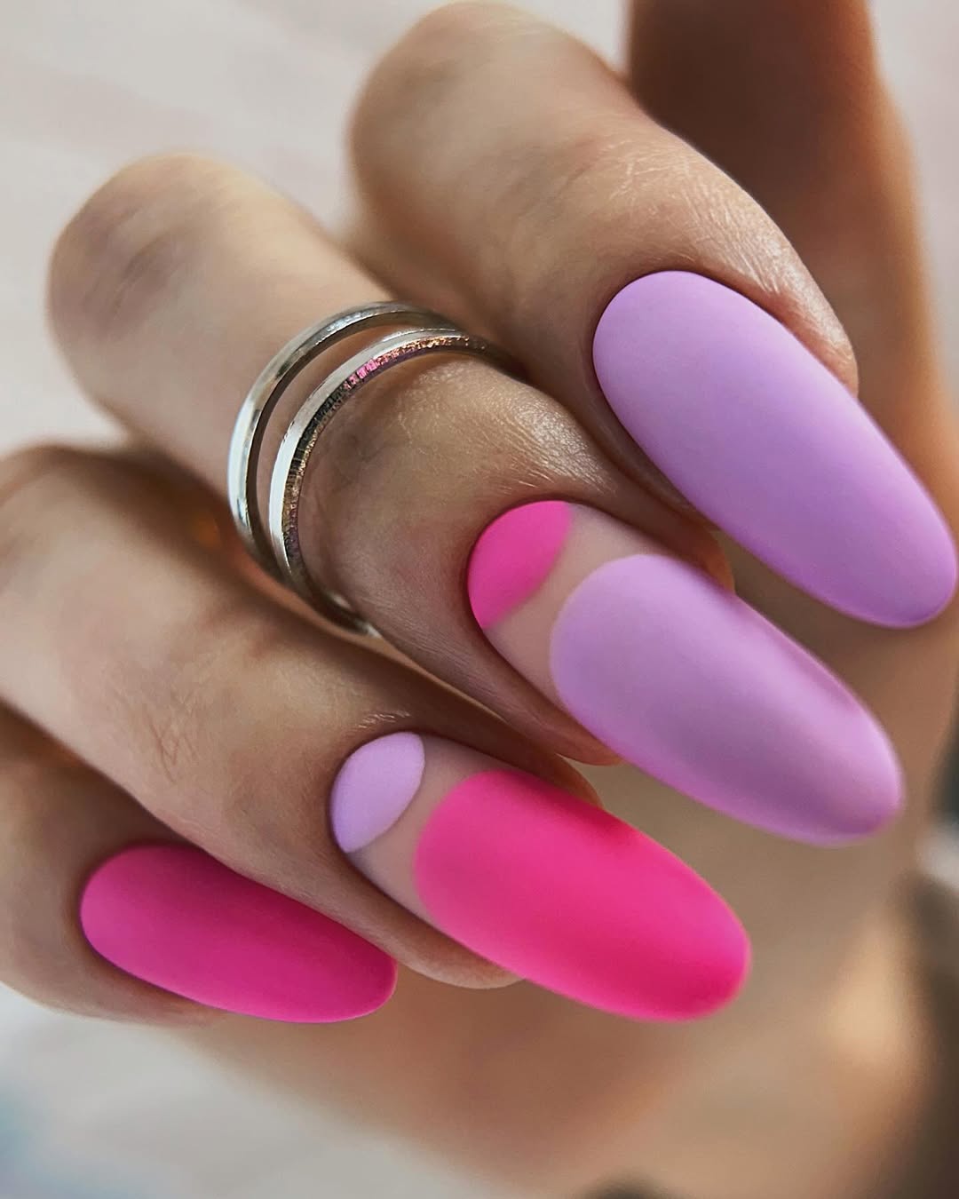 Matte Purple Pink Abstract Oval Nails