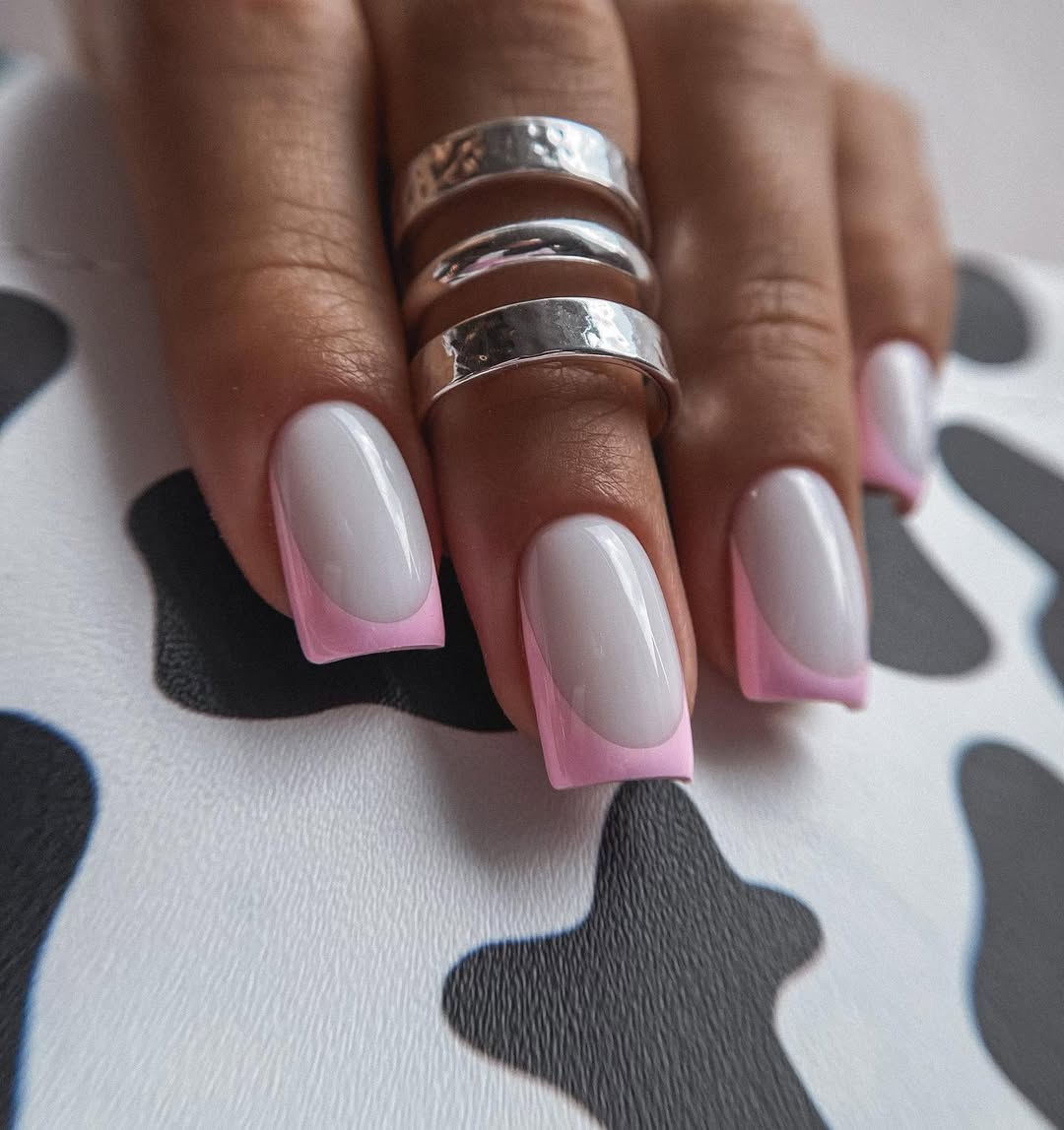 Milk White and Pastel Pink Square French Tips