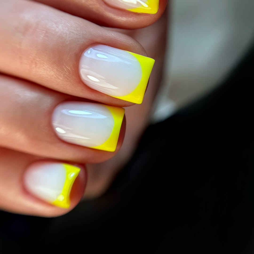 Milky French With Bright Yellow Neon Tips