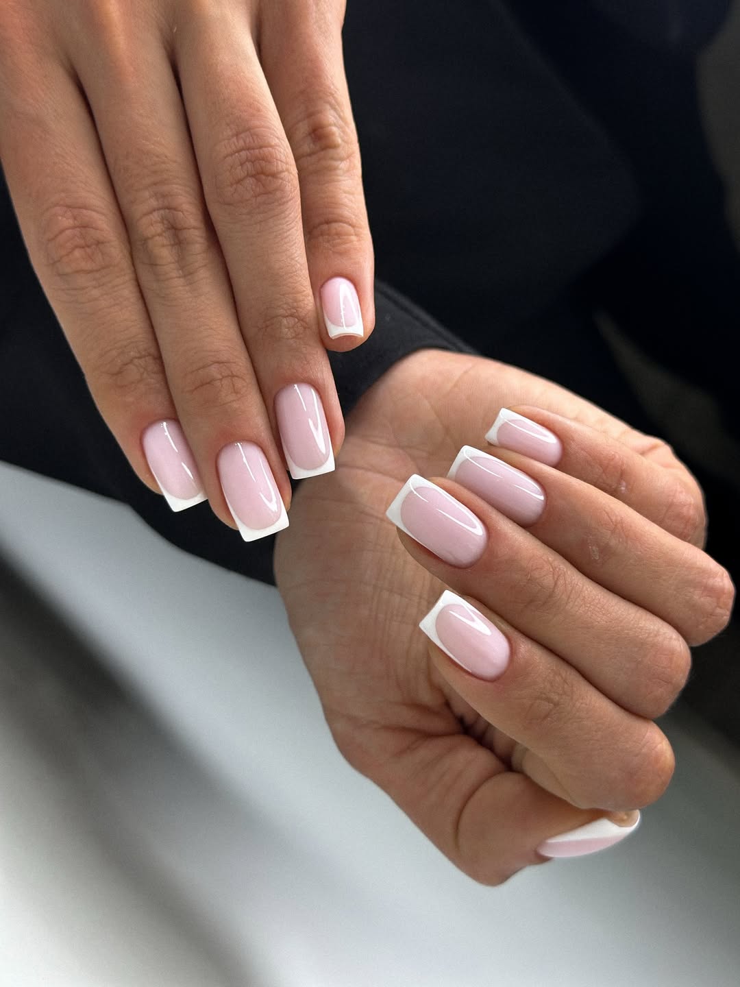 Milky Pink And White Square French Tips