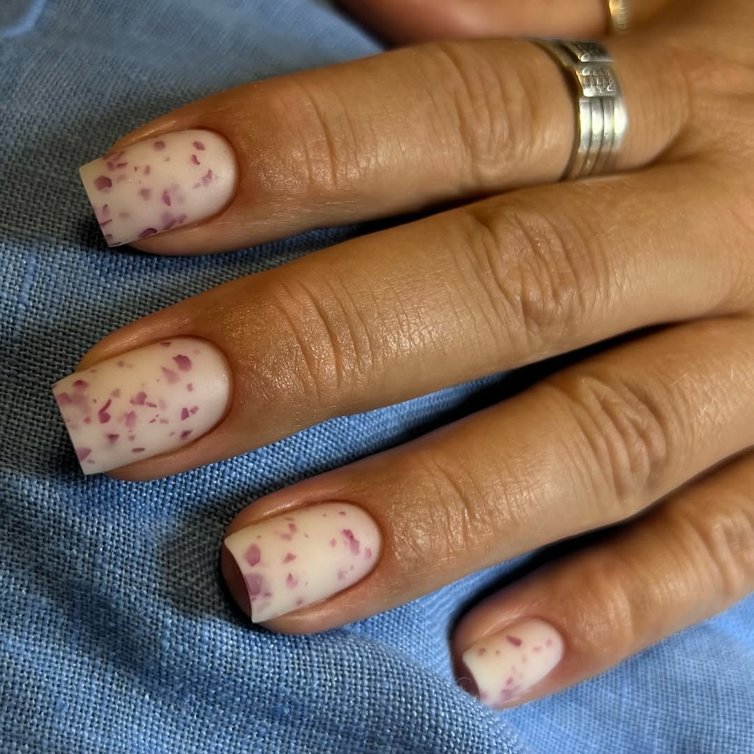 Milky Pink Confetti Square Nails