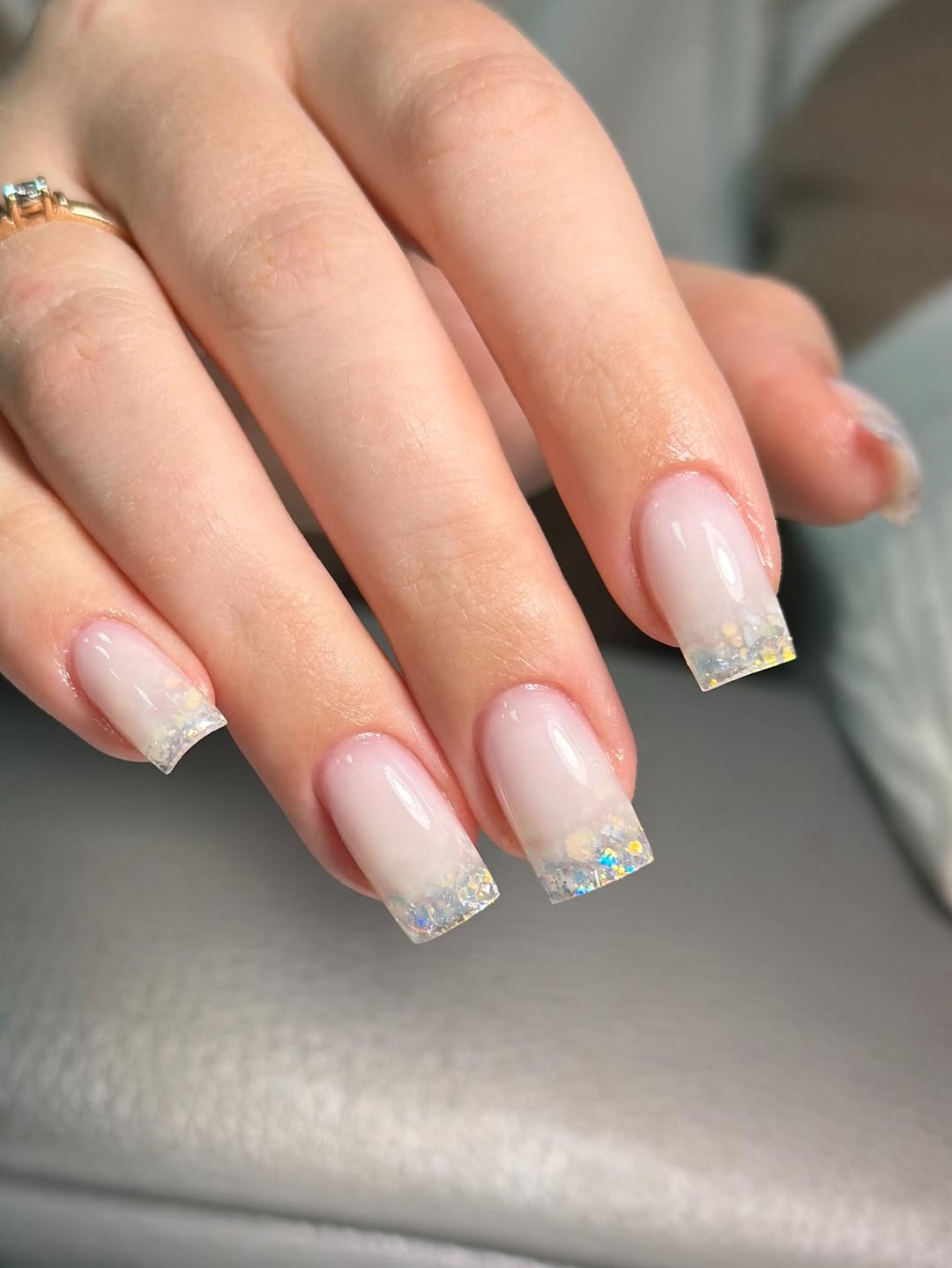 Milky Pink Ombre Square Glitter French Tips