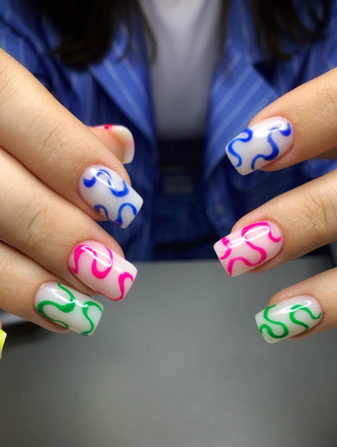 Milky Swirl Funky Abstract Square Nails