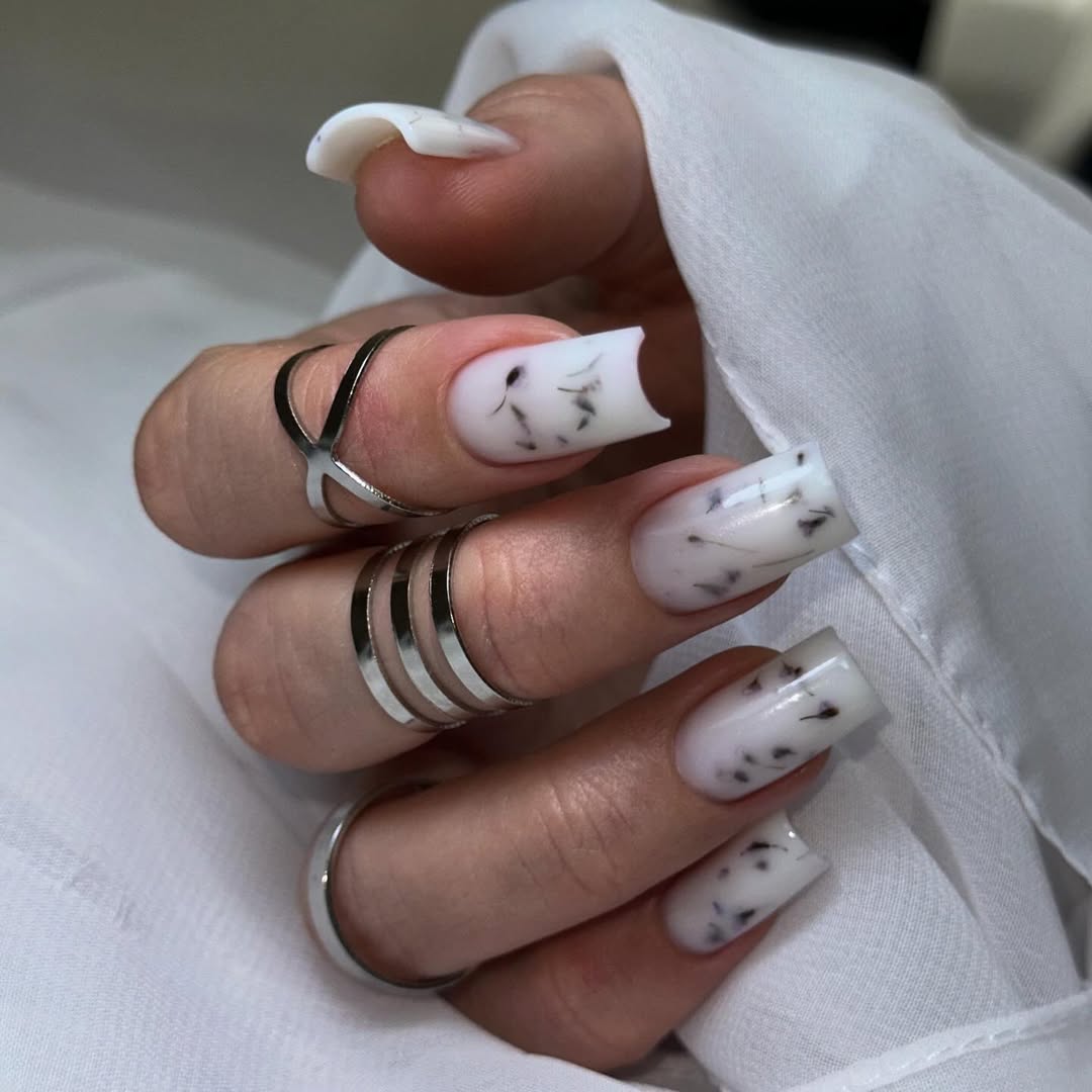 Milky White Encapsulated Dandelion Flakes Coffin Nails