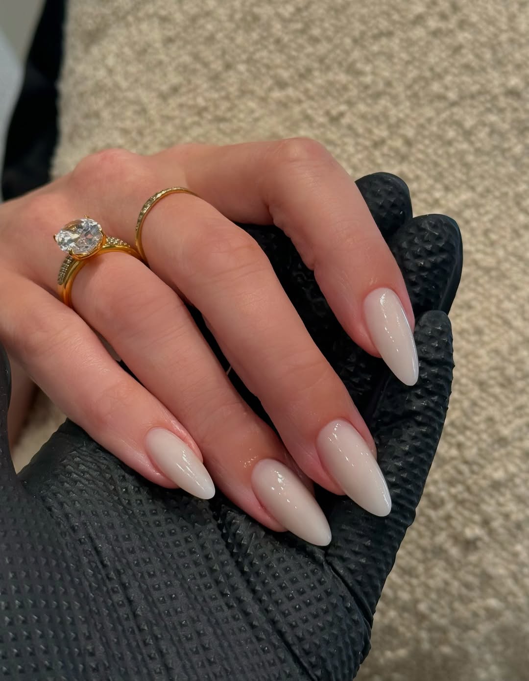 Milky White Glossy Long Almond Nails