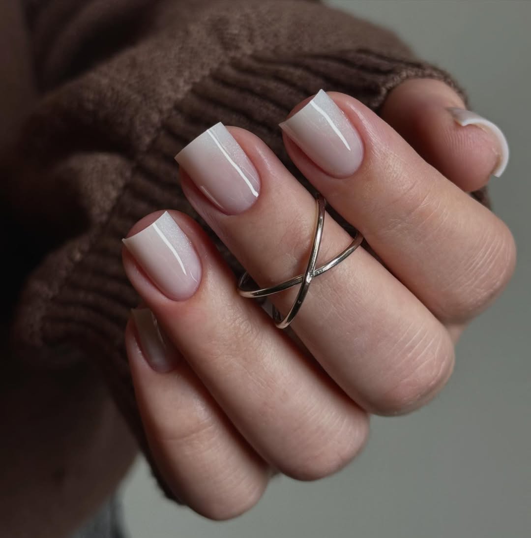Milky White Glossy Square French Tips