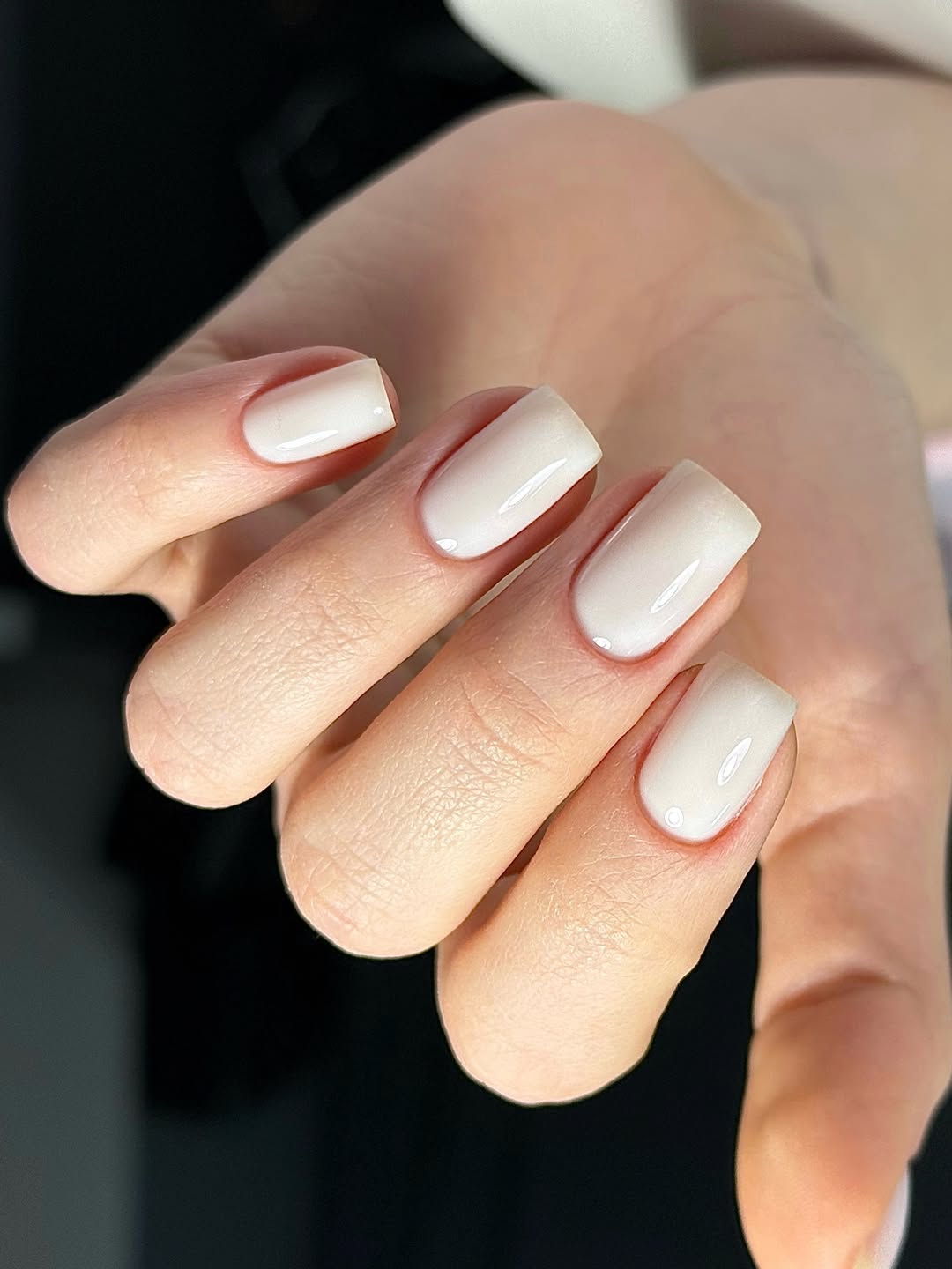 Milky White Glossy Square Medium Nails