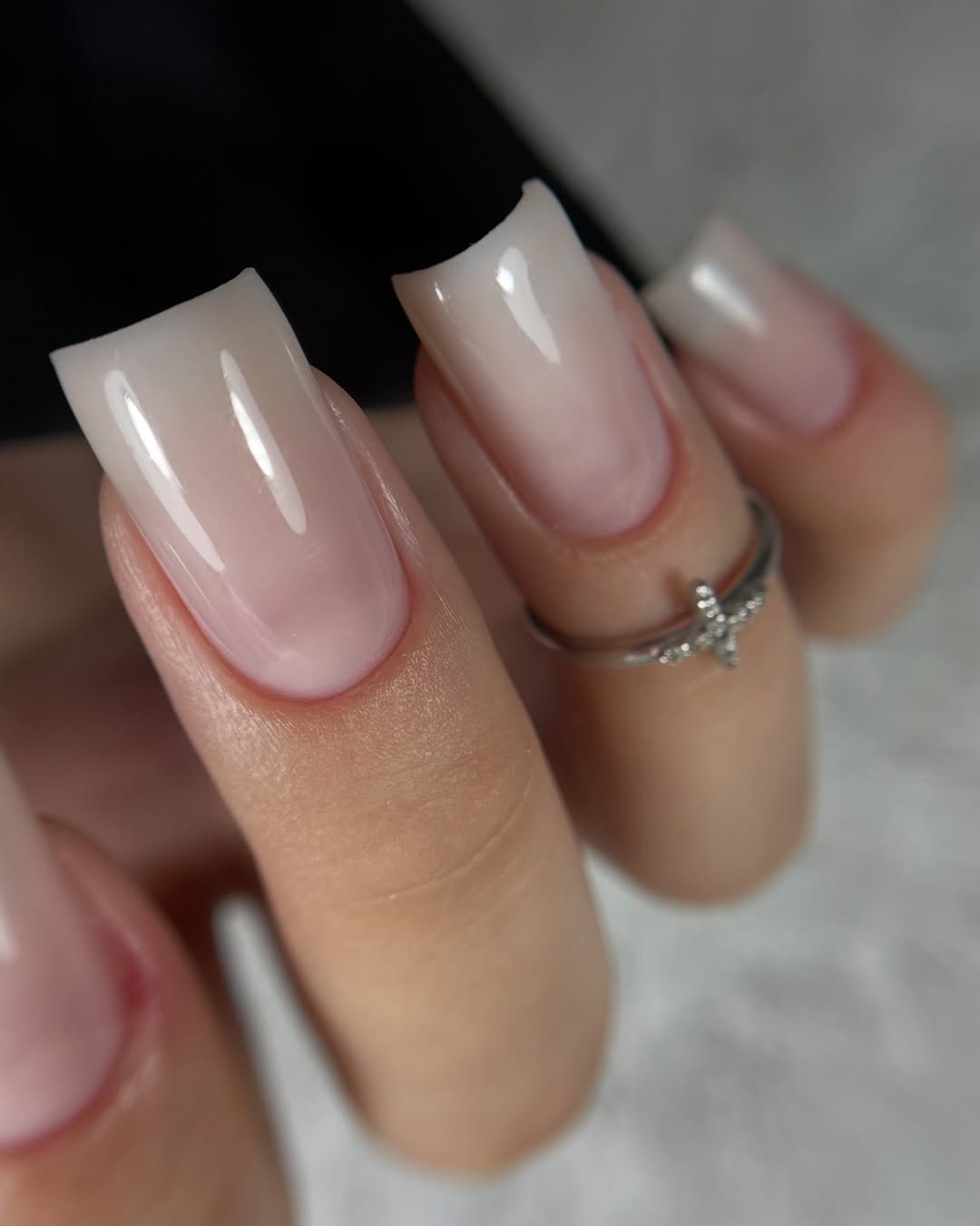 Milky White Glossy Square Ombre Nails