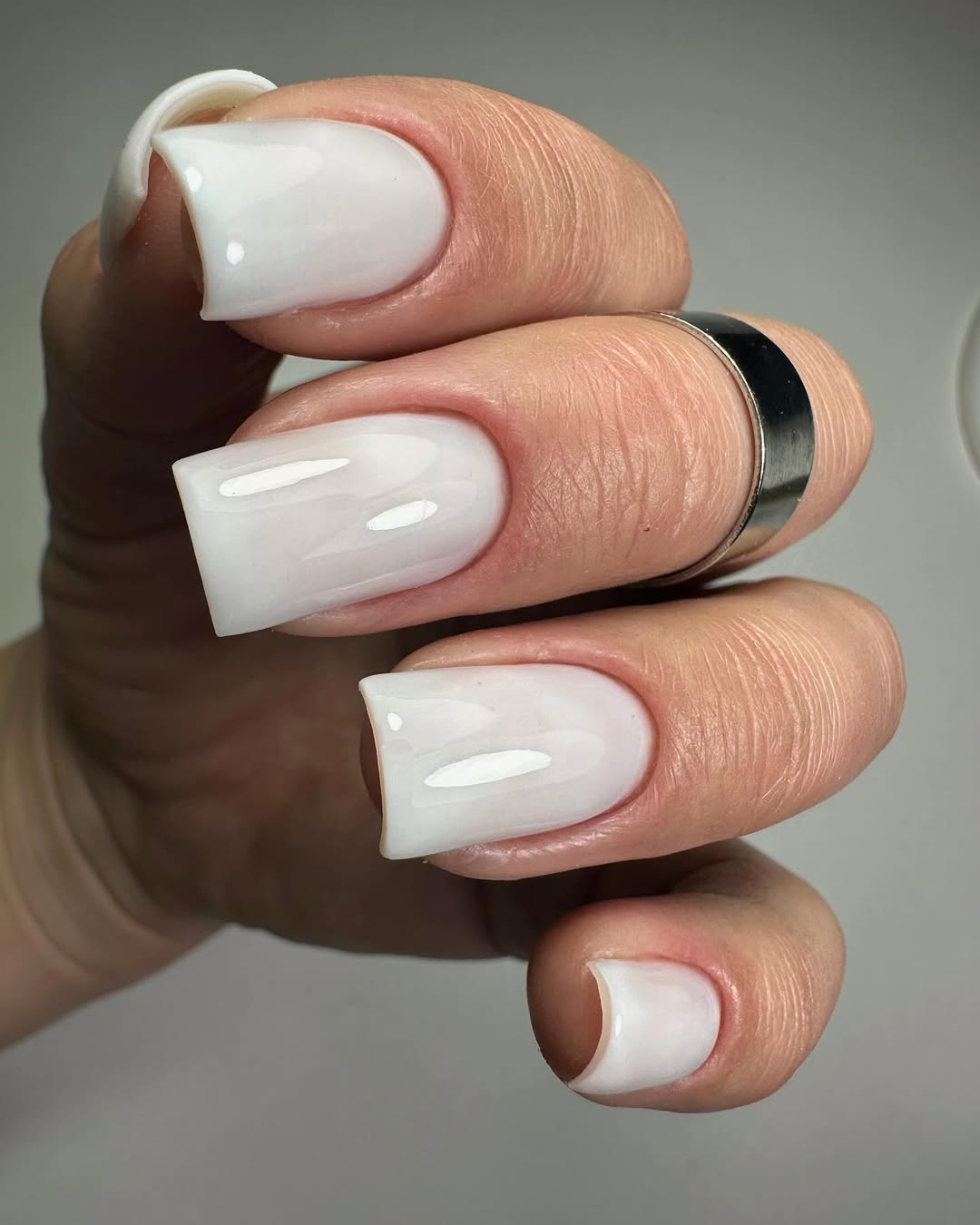 Milky White Glossy Square Sculpted Gel Nails