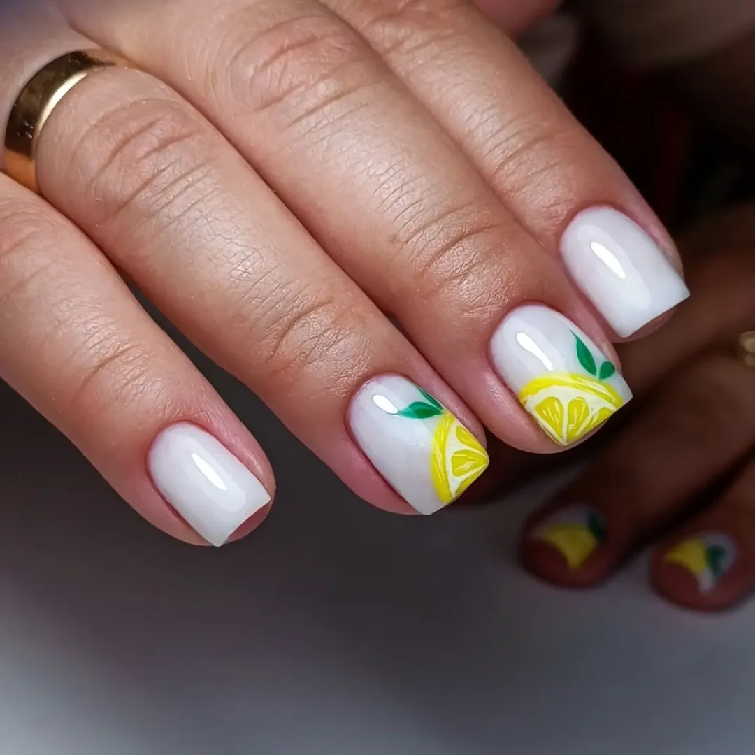 Milky White Lemon Slice Nails