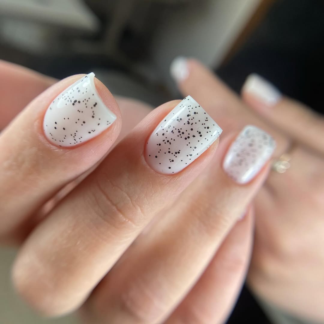 Milky White Speckled Gel Nails