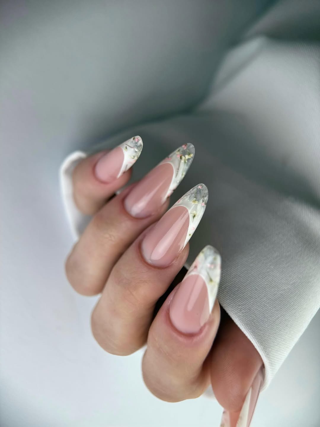 Modern Floral French Tip Coffin Nails