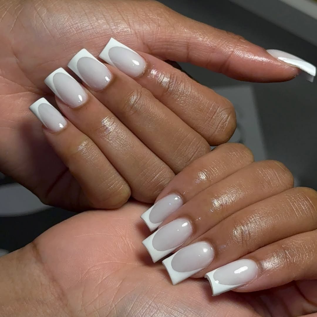 Modern White French Square Glossy Tips