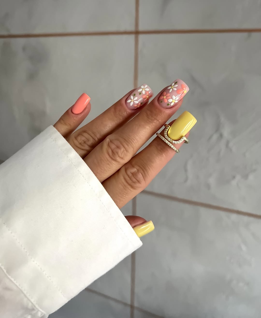 Multi-Color Floral Summer Square Nails