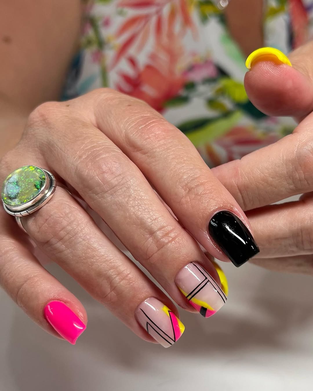 Neon Abstract Graphic Square Nails