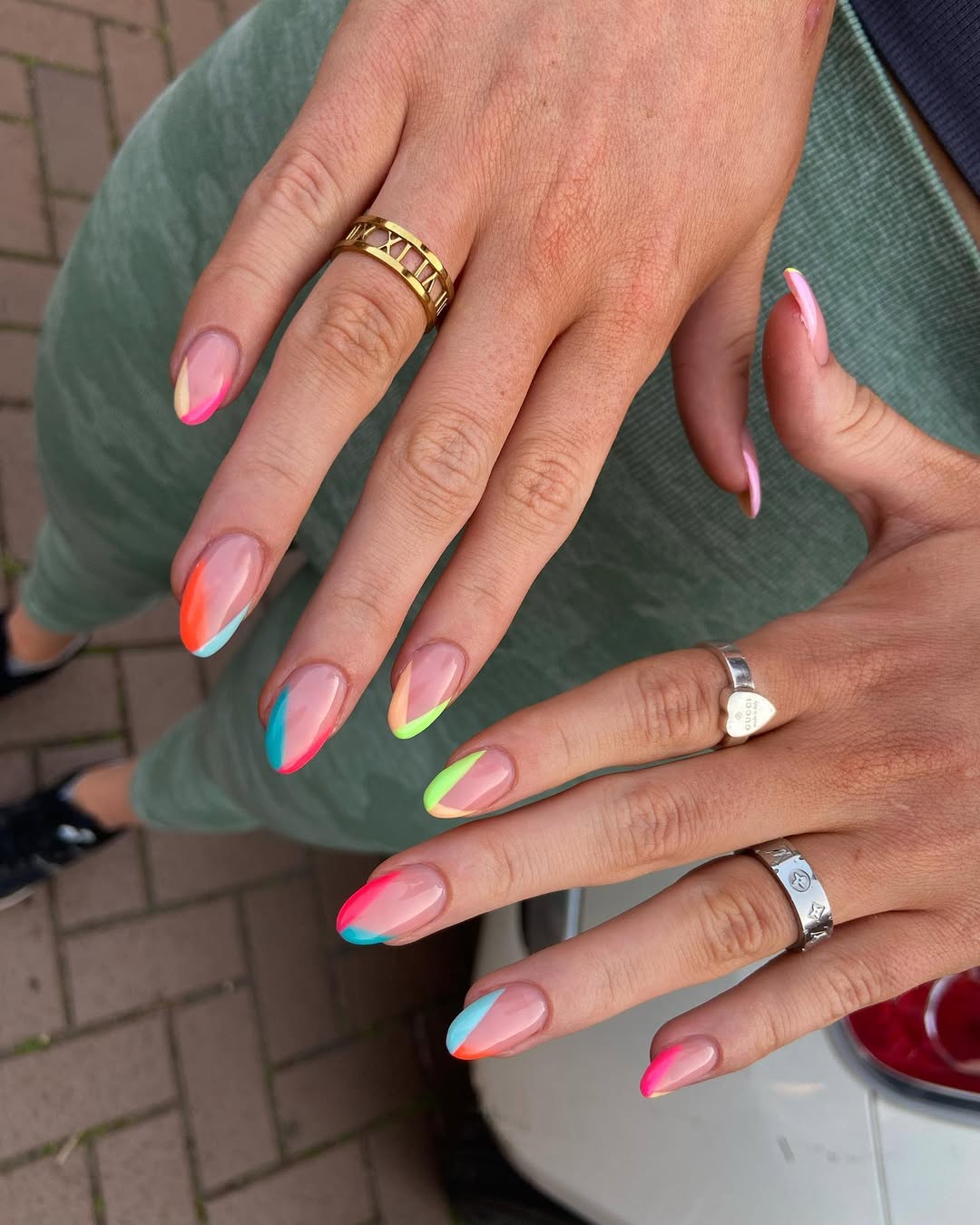 Neon Asymmetrical Colorful French Tips