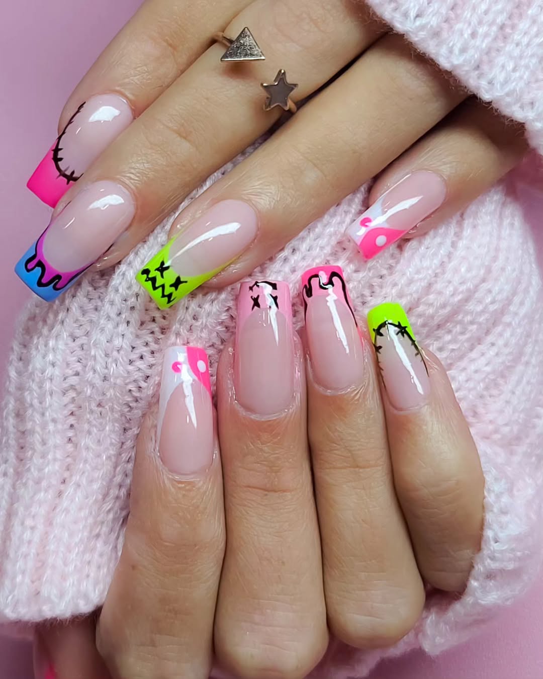 Neon Drip And Graphic Edge French Tips