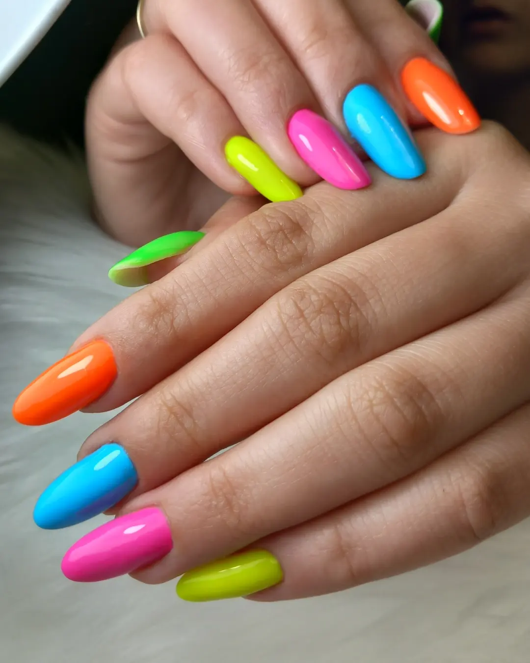 Neon Jellybean Long Oval Mismatched Nails
