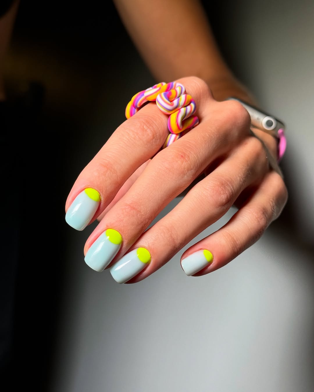 Neon Lemon Drop Reverse French Tips