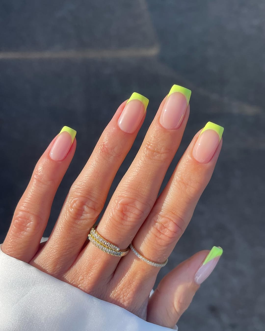 Neon Lime Green French Tip Square Nails