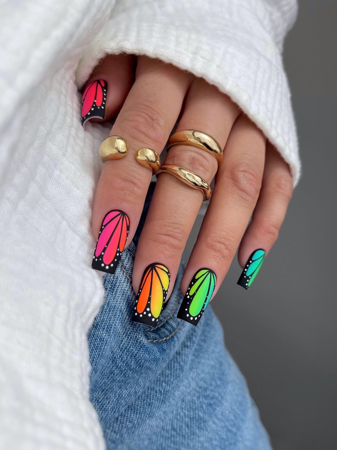 Neon Ombré Butterfly Wing Matte Black Nails