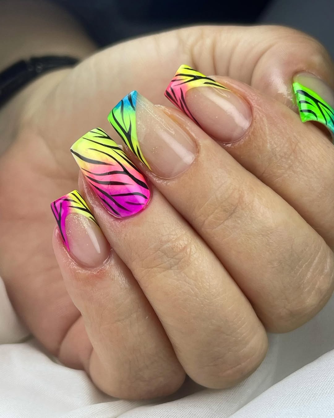 Neon Ombré Zebra Print French Tips