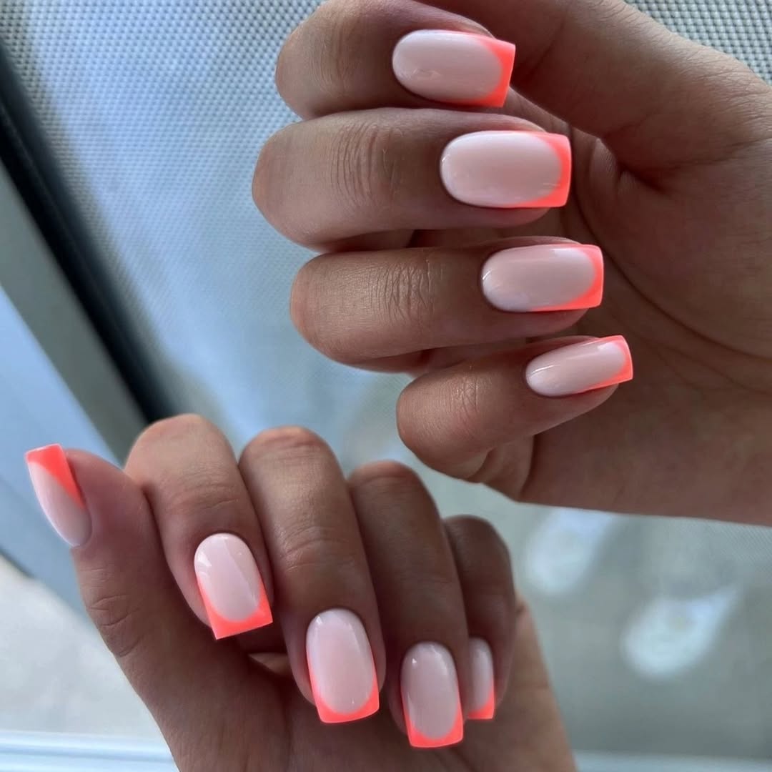 Neon Orange Tips Square French Manicure