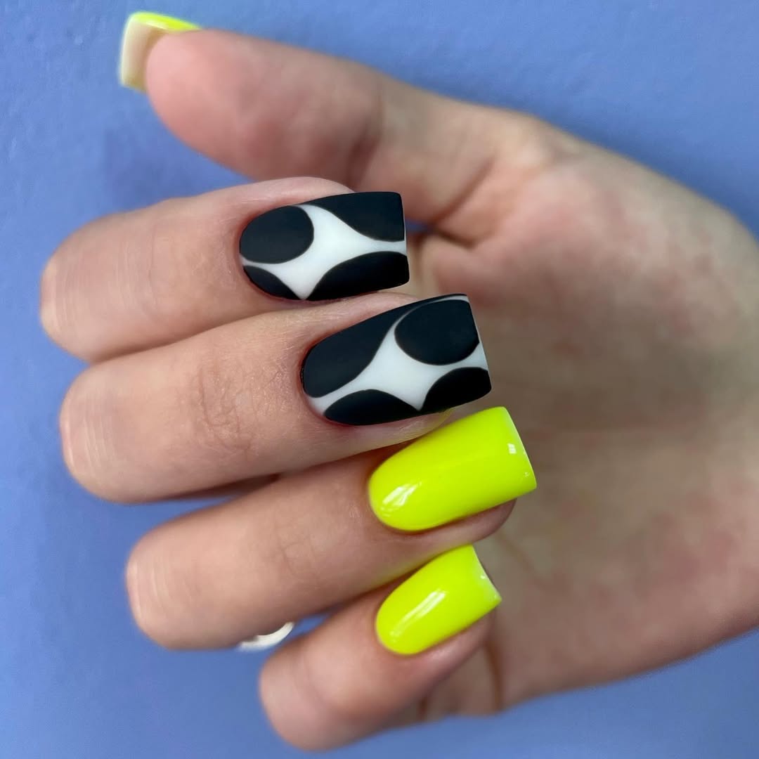 Neon Yellow and Matte Cow Print Funky Mix