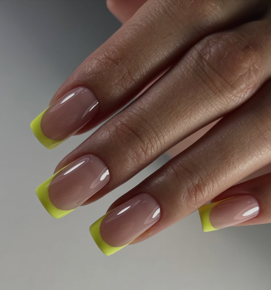Neon Yellow French Tips Square Nails