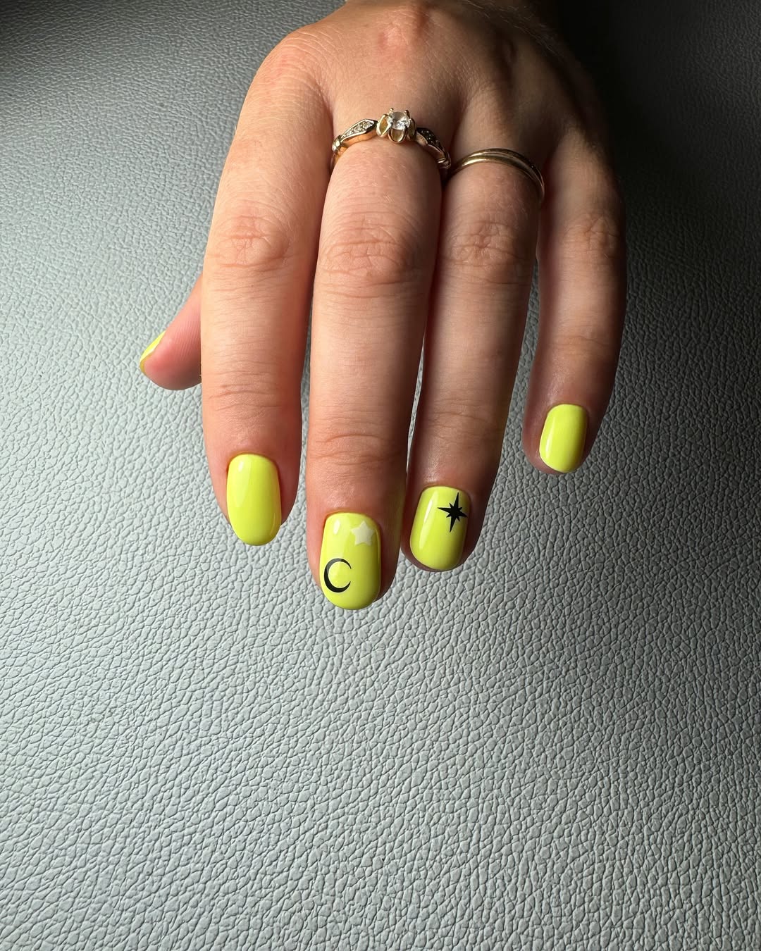 Neon Yellow Galaxy Square Nails