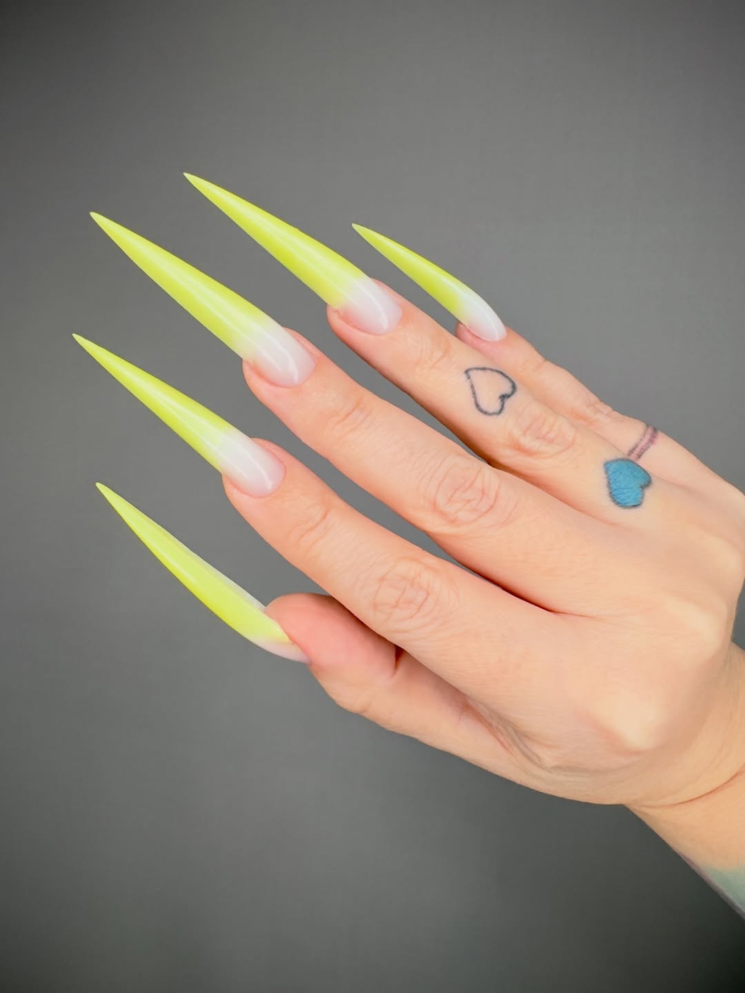 Neon Yellow Ombré Stiletto Extra-Long Nails