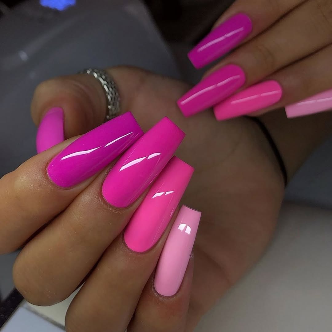 Ombre Pink Glossy Coffin Nails