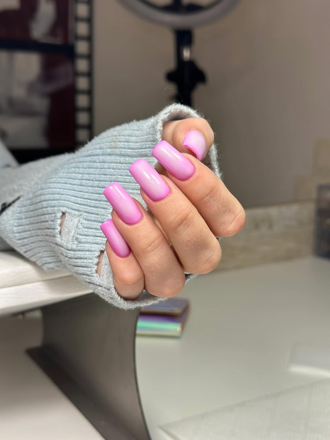 Ombre Pink Glossy Long Square Nails