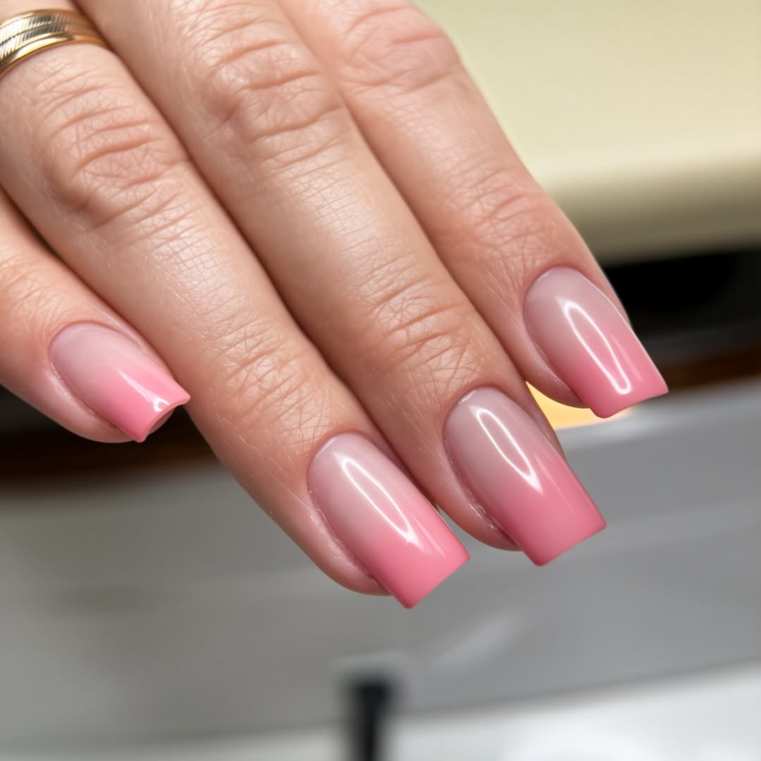 Ombre Pink Jelly Glossy Square Nails