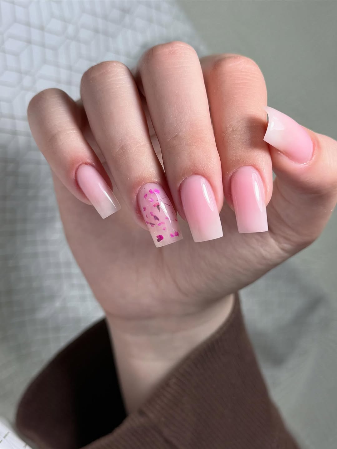 Ombre Pink Square Nails With Glitter Heart Accent
