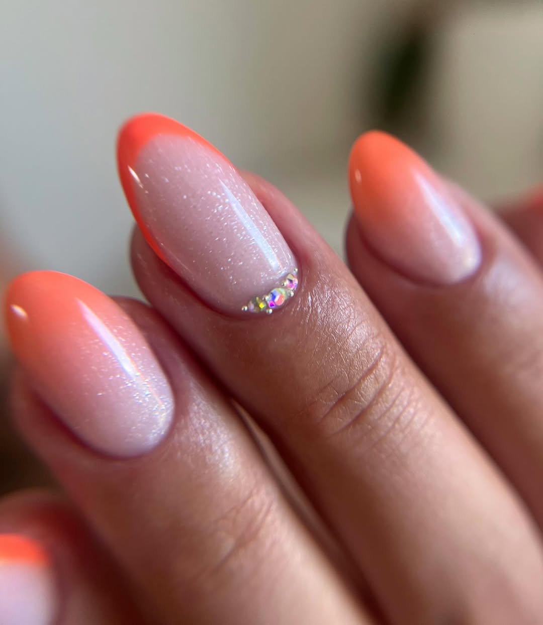 Ombre Sparkle Orange French Tip Oval Nails