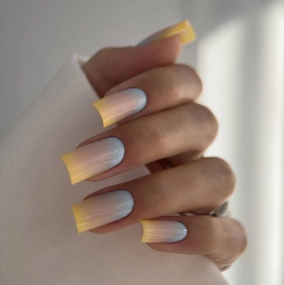Pastel Blue Yellow Ombre Pearlescent Long Square
