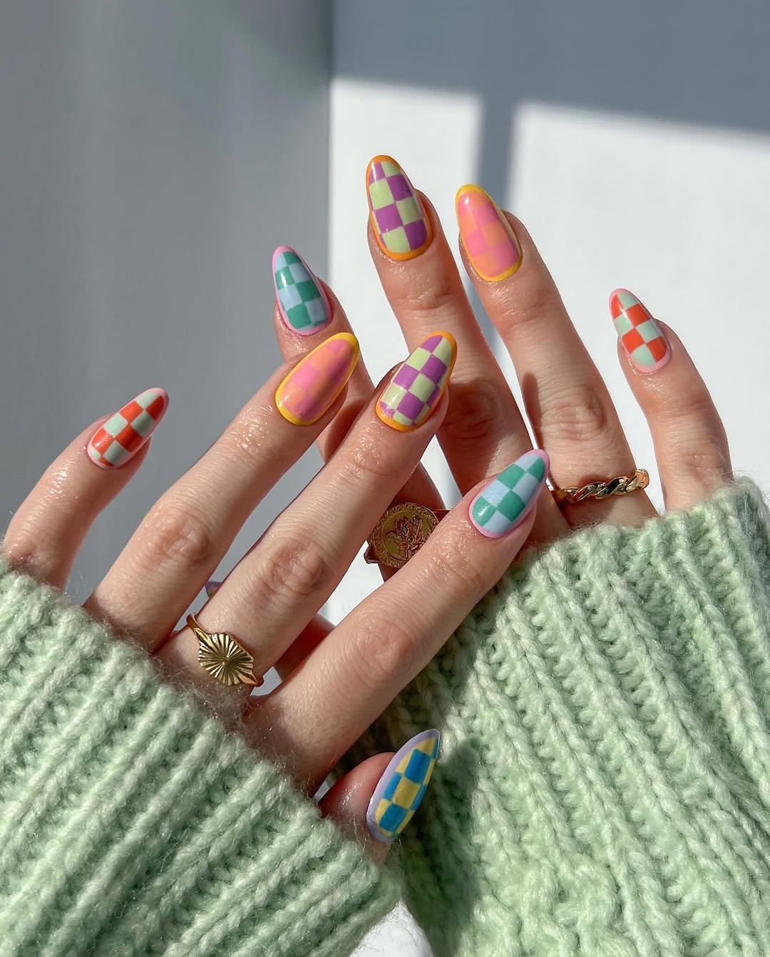 Pastel Checkered Almond Summer Vibes